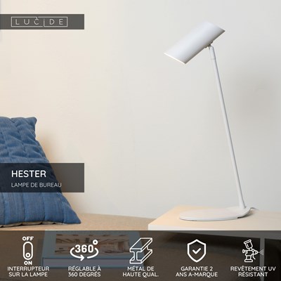 Lucide HESTER - Lampe de bureau - 1xGU10 - Blanc